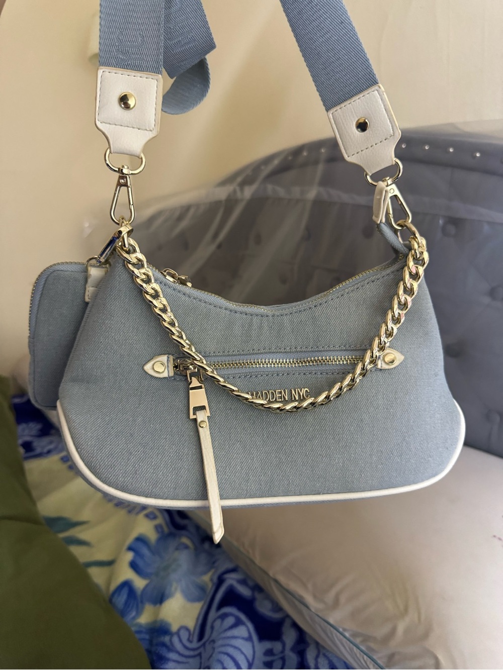 Steve Madden Powder Blue Mini Shoulder Bag with Gold Chain